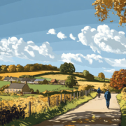 Drawing of a country scene in Autumn