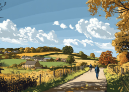 Drawing of a country scene in Autumn