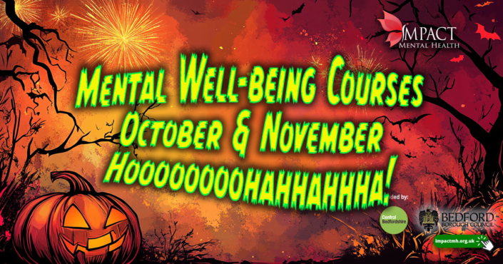 Halloween image promoting Impact's Mental Health and Well-being courses